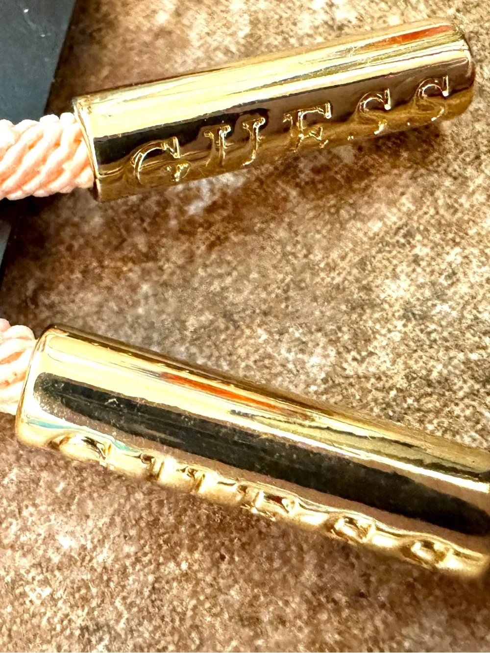 GUESS Gold-Tone Heart Crystal Keyring with Pink Cord Tassel